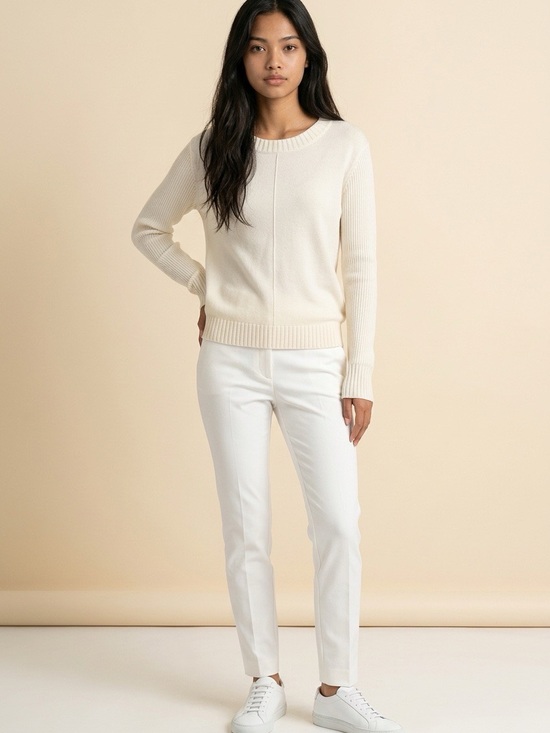 Evereve Sweaters - Evereve Cream Crewneck Rib Knit Sweater with Leather down the sleeves.